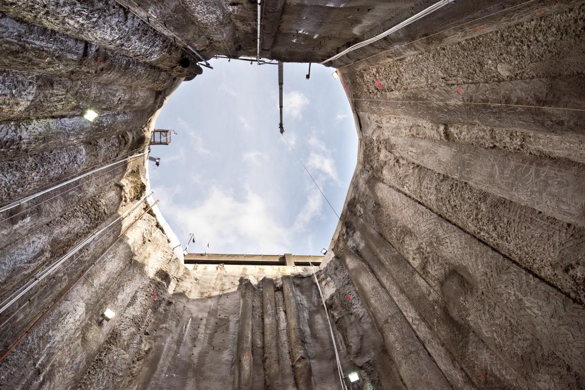 Looking up from the bottom of Bertha's access pit